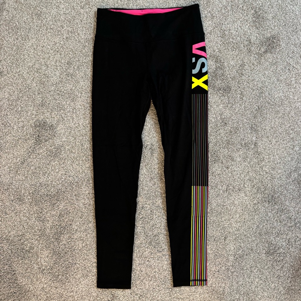 Victoria's Secret VSX Sport Knockout Tight Black Size M Colored Stripe Leggings